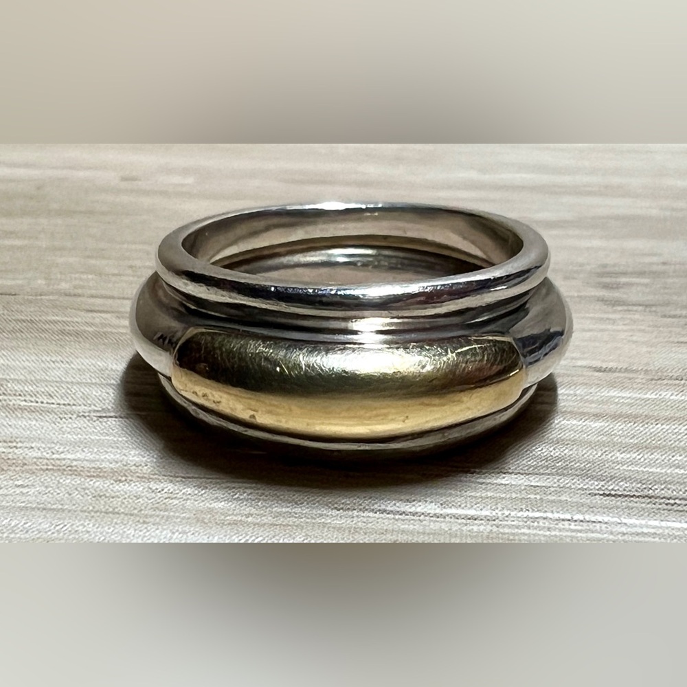 Vintage Designer Ilias Lalaounis Sterling Silver & 14K Gold Band Ring, Size 6.5 - Picture 3 of 11